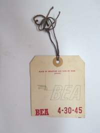 BEA British European Airways Baggage Strap Tag 4-30-45 -matkalaukkumerkki