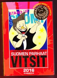 Suomen parhaat vitsit 2016. Mukana on hurttia huumoria ja parhaita piloja ihmisistä, tapahtumista ja maailmanmenosta.