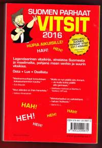 Suomen parhaat vitsit 2016. Mukana on hurttia huumoria ja parhaita piloja ihmisistä, tapahtumista ja maailmanmenosta.