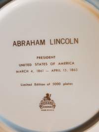 Presidentti Abraham Lincoln, Pickard China USA, keräily lautanen. Rajoitettu painos 5000 lautasta.