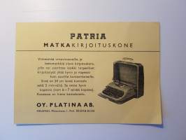 Patria matkakirjoistuskone hienolla kantokotelolla, esite