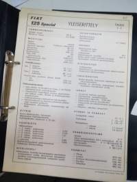 Fiat 125 Special Teknilliset taulukot