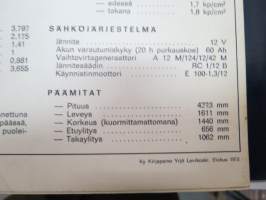Fiat 125 Special Teknilliset taulukot