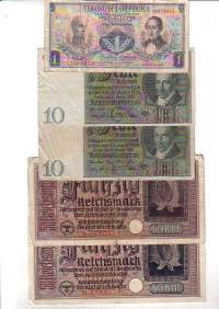 Vanhoja ulkomaisia seteleitä (Saksa, Kolumbia)