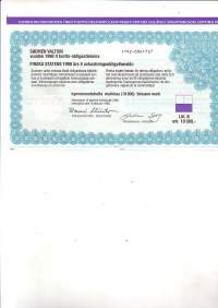 Suomen valtion vuoden 1998 II tuotto-obligaatiolaina 10000 markkaa (allekirjoitus valtiovarainministeri Sauli Niinistö)
