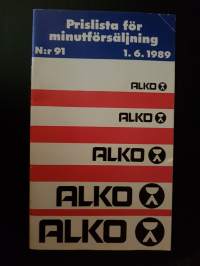 Alko prislista för minutförsäljning 91, 1.6.1989