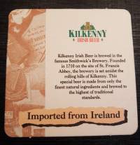 Kilkenny Irish Beer -olut lasin alunen, Smithwick&#039;s Brewery.