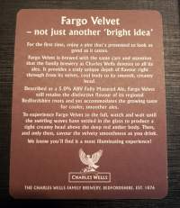 Fargo Velvet -olut lasin alunen, Charles Wells.