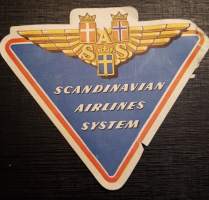 Scandinavian Airlines System - matkalaukku merkki, 1950 luvulta