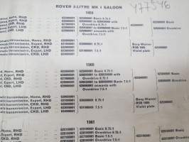 BMC Rover 3-litre MK I - III Saloon, Mechanical Service Parts List- Varaosaluettelo, Katso tarkemmat mallit ja sisällysluettelo kuvista
