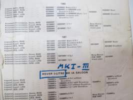 BMC Rover 3-litre MK I - III Saloon, Mechanical Service Parts List- Varaosaluettelo, Katso tarkemmat mallit ja sisällysluettelo kuvista