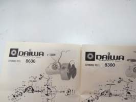 Daiwa 8700, 8600, 8300, 1050RLH, 1001RLH, 7850RL, 7850RLH, 7550RLH, 7350RL, 7350RLDX, 7250RL, 7700, 7600, 7600H, 7500, 7500H, 7351, 7300, 7300H, 7290A reel parts