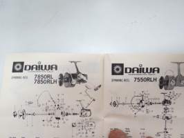 Daiwa 8700, 8600, 8300, 1050RLH, 1001RLH, 7850RL, 7850RLH, 7550RLH, 7350RL, 7350RLDX, 7250RL, 7700, 7600, 7600H, 7500, 7500H, 7351, 7300, 7300H, 7290A reel parts