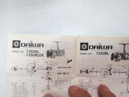 Daiwa 8700, 8600, 8300, 1050RLH, 1001RLH, 7850RL, 7850RLH, 7550RLH, 7350RL, 7350RLDX, 7250RL, 7700, 7600, 7600H, 7500, 7500H, 7351, 7300, 7300H, 7290A reel parts