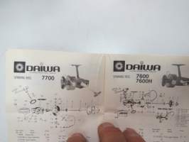 Daiwa 8700, 8600, 8300, 1050RLH, 1001RLH, 7850RL, 7850RLH, 7550RLH, 7350RL, 7350RLDX, 7250RL, 7700, 7600, 7600H, 7500, 7500H, 7351, 7300, 7300H, 7290A reel parts