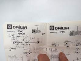 Daiwa 8700, 8600, 8300, 1050RLH, 1001RLH, 7850RL, 7850RLH, 7550RLH, 7350RL, 7350RLDX, 7250RL, 7700, 7600, 7600H, 7500, 7500H, 7351, 7300, 7300H, 7290A reel parts
