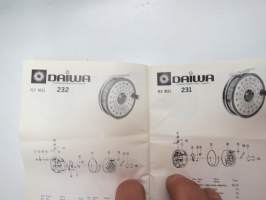Daiwa 8700, 8600, 8300, 1050RLH, 1001RLH, 7850RL, 7850RLH, 7550RLH, 7350RL, 7350RLDX, 7250RL, 7700, 7600, 7600H, 7500, 7500H, 7351, 7300, 7300H, 7290A reel parts