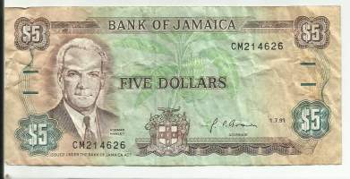 Jamaika 5 Dollars 1985  seteli