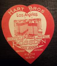 Hotel Rosslyn and Annex, Hart Bros, Los Angeles- matkalaukku merkki