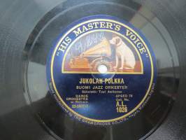 His Master´s Voice A.L. 1026 Muisto / Jukolanpolkka -  Suomi Jazz-orkester, Topi Aaltonen -savikiekkoäänilevy 78 rpm 10&quot; record