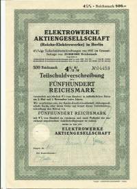 Berlin Elektrowerke AG Teilschuldverschreibung 500 RM 1937