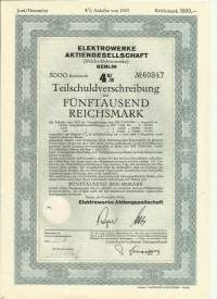 Berlin Elektrowerke AG Teilschuldverschreibung 5000 RM 1943
