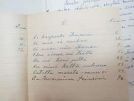 Lauluja. Signe Heinonen -käsinkirjoitettuja uskonnollissävyisiä lauluja + erillinen sisältövihko, 1922? alkaen -handwritten songs, mostly religious