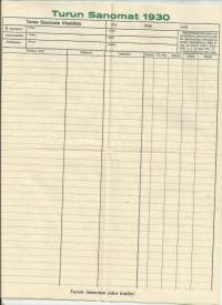 Turun Sanomat asiamiesmateriaalia 1928-30   - firmalomake n 10 kpl