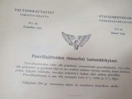 Valtionrautatiet VR - hankintaohjeita ja määrityksiä 1930-50 -luvuilta; Suojapeitteet, Voiteluaineet, Trasseli, Toimistohuonekalut, Pyyhinliinat, Sankasiteet, Orret