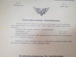 Valtionrautatiet VR - hankintaohjeita ja määrityksiä 1930-50 -luvuilta; Suojapeitteet, Voiteluaineet, Trasseli, Toimistohuonekalut, Pyyhinliinat, Sankasiteet, Orret