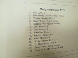 Valtionrautatiet VR - hankintaohjeita ja määrityksiä 1930-50 -luvuilta; Suojapeitteet, Voiteluaineet, Trasseli, Toimistohuonekalut, Pyyhinliinat, Sankasiteet, Orret