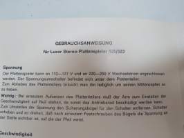 Luxor ES-525 / 523 Stereoskivspelare bruksanvisning - instructions in english, german, french &amp; spanish -levysoitin, käyttöohjeet viidellä kielellä - ei suomi