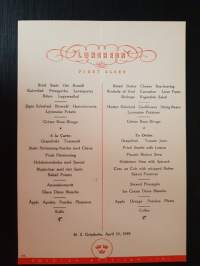 Swedish American Line, Luncheon, First Class, M. S. Gripsholm, April 10, 1948