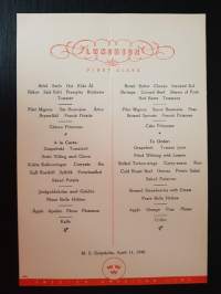 Swedish American Line, Luncheon, First Class, M. S. Gripsholm, April 11, 1948