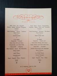 Swedish American Line, Luncheon, First Class, M. S. Gripsholm, April 13, 1948