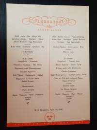 Swedish American Line, Luncheon, First Class, M. S. Gripsholm, April 14, 1948