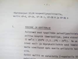 Oilon öljypolttimien toimintaperiaatteet sekä säätö- ja huolto-ohjeet - KP-6, KP-26, KP-36 L, KP-38 H, KP-46 H  -oil burner instructions, in finnish