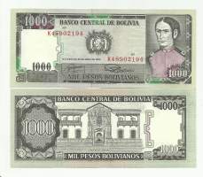 Bolivia 1000 Peso  Bolivianos 1982  seteli