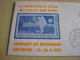 Apollo 11 ensipäiväkuori, Saksa, 1970. Katso myös muut kohteeni. Esim. paljon erilaisia avaruus-aiheisia maksikortteja sekä ensipäiväkuoria.