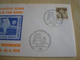 Apollo 11 ensipäiväkuori, Saksa, 1970. Katso myös muut kohteeni. Esim. paljon erilaisia avaruus-aiheisia maksikortteja sekä ensipäiväkuoria.