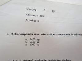 Ajokorttikokeen koekysymykset K 1 - K 10 &amp; L 1 - L 20 / Autokatsastusmiehet ry kysymyssarjat 1960-luvulta(?)