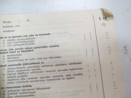 Ajokorttikokeen koekysymykset K 1 - K 10 &amp; L 1 - L 20 / Autokatsastusmiehet ry kysymyssarjat 1960-luvulta(?)