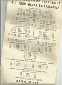 Linja-automme aikataulut toistaiseksi 1.7.1950  aikataulu  36x20 cm toimitus taitettuna