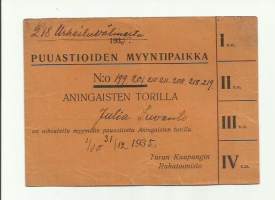 Puuastioiden myyntipaikka 1935 Aningaisten torilla  - markkinapaikkamaksu