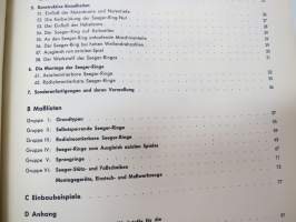 Seeger-Ringe, Truarc-Ringe, Sprengring, Stütz- und Passscheiben, Montagegeräte -kuvasto, tekniset ominaisuudet, mitat, käyttöohjeita ym., saksankielinen