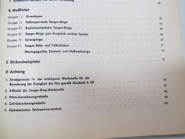 Seeger-Ringe, Truarc-Ringe, Sprengring, Stütz- und Passscheiben, Montagegeräte -kuvasto, tekniset ominaisuudet, mitat, käyttöohjeita ym., saksankielinen
