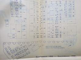 Pirteä ennakkoluuloton Ilta-Sanomat - Viime tiedot sanoin ja kuvin -lehden mainos, kääntöpuolella Suurmessut 1950 osastokartat -exhibition map