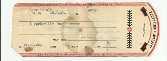 Kauppatorin   Apteekki Jyväskylä resepti signatuuri 1968