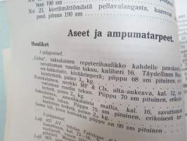 Oy Suomen urheiluaitta Ab - SUA - Päähinnasto 1926 - mukana saatekirje osoitettuna &quot;Nousiaisten Suojeluskunta, Nousiainen&quot;, luettelossa myös Suojeluskuntatarvikkeita