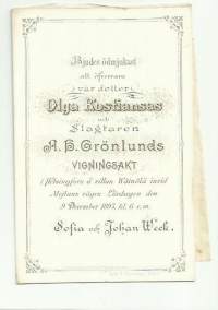 Vihkijäiskutsu 1893 Wäinöla villa Helsingfors  -Olga Kostiamsan, H G Grönlund / Sofia och Johan Weck